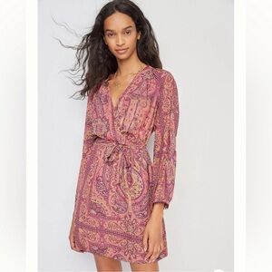 Anthropologie Tiny Odetta Mini Dress Tie Waist Paisley Print Size Small